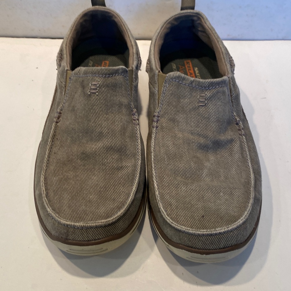 Skechers Men’s Relaxed Fit Suede & Canvas Taupe Slip-on Shoes